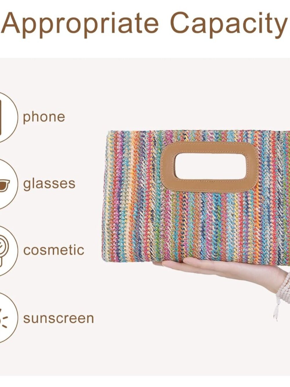 Natural Straw Flat Clutch Women 2026 Boho Purse Top Handle Crossbody Handbag Sty - Picture 4 of 7